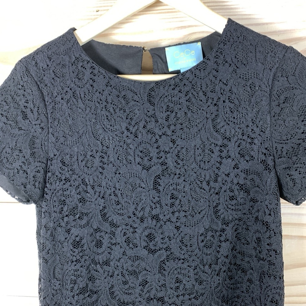 CeCe by Cynthia Steffe Dress 4 Black Lace Overlay A Line Scallops Y2K Glam Fairy - Picture 2 of 9